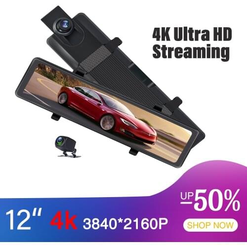 4K Video recorder 12'' Rearview mirror Car dvr HD 3840*2160P Dash cam With GPS Night vision Reverse camera