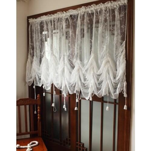 Embroidered Valance Partition Customize White Lace Gauze Drawstring Curtain for Living Room A-101