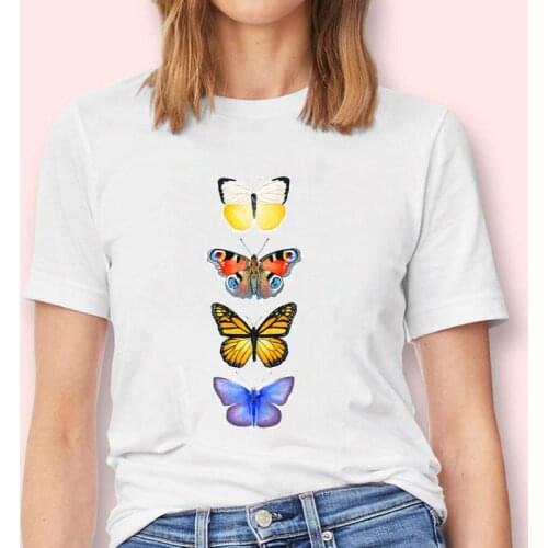 Women Butterfly 90s Beach Lovely Kawaii Fashion Graphic Female Short Sleeve Tops Tees Tshirt Print T-Shirt Lady Cartoon Clothes