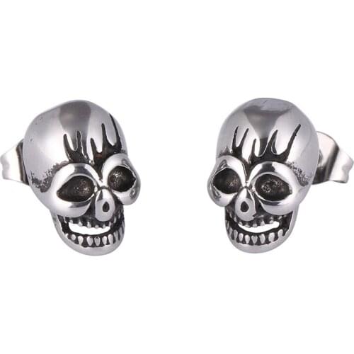 Stainless Steel Punk Skull Earrings for Women Men Cool Silver Color Jewelry Hip-hop Stud Earrings Rock Skeleton Earrings PD0586