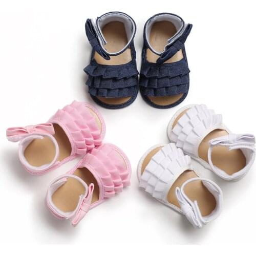2021 Fashion Infant Toddler Baby Girl Soft Sole Sandals Summer Ruffle Solid Shoes Bowknot Sandal Clogs