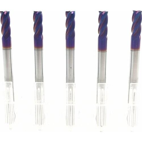5PCS 4mm End Mill 50mm Long HRC65 4 Flute D4x11x50L Fattened End Mills Straight Slim Shank nACo-Blue Coated Milling Cutter