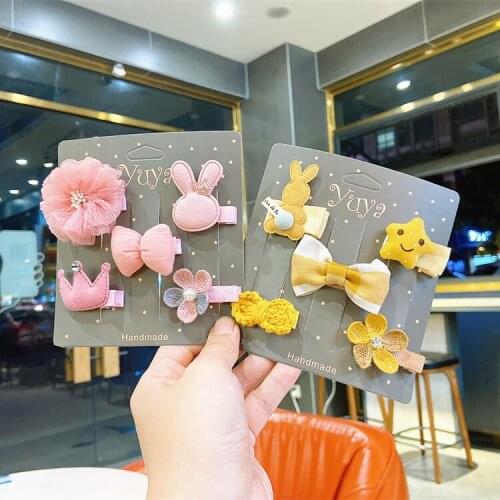 5PC Cartoon Bear Star Flower Children Side Cloth Girls Barrettes HeadWear Bow knot Crown Duck Mouth Baby Hair Clips