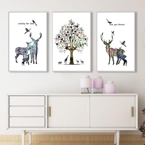 Abstract Deer Forest Landscape Wall Art Canvas Painting Nordic Posters and Prints Decorative Wall Pictures Decor for Living Room