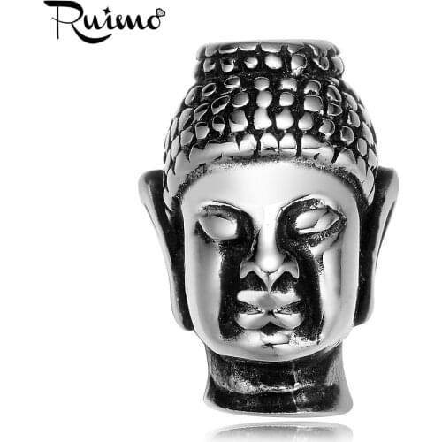 RUIMO Beaded Bracelet Jewelry Making Accessories 316l Stainless Steel Buddha Head Beads 2mm Small Hole Charm Beads Findings