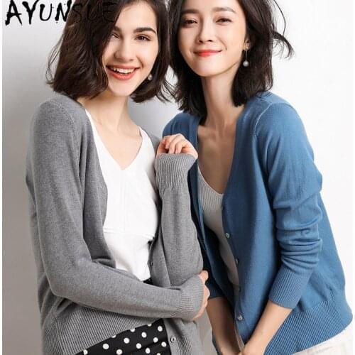 AYUNSUE 2021 Spring Womens Sweater Korean Style Female Cardigan Knitted Long Sleeve Cardigans for Women Sweaters Vetement Femme
