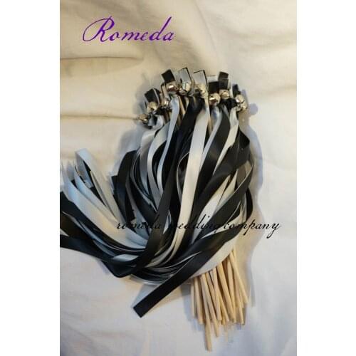 Free Shipping grey & Black Ribbon Stain Ribbon Wedding Wands,Ribbon Wands, Wedding Ribbon Stick For Wedding Party