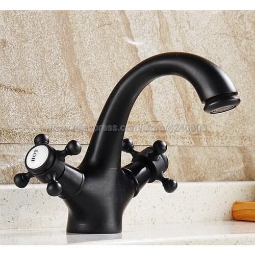 Oil Rubbed Bronze Bathroom Faucet Deck Mounted Basin Mixer Faucet Sink Tap Vanity Hot Cold Water Faucet Knf274