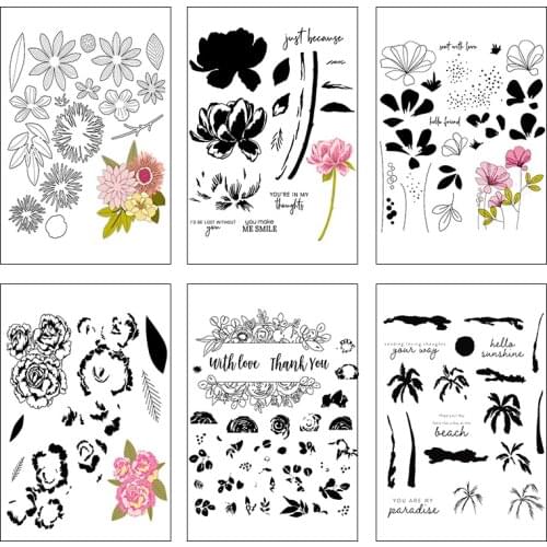 Flower Butterfly Happy Metal Cutting Dies Clear Stamps Transparent Silicone Seal for DIY Scrapbooking Photo Album Decorate