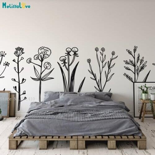 Decorative Flowers Wall Sticker Fake Meadow Decals Vinyl Home Decor Living Room Hand Drawn Murals Self-adheisve YT4974