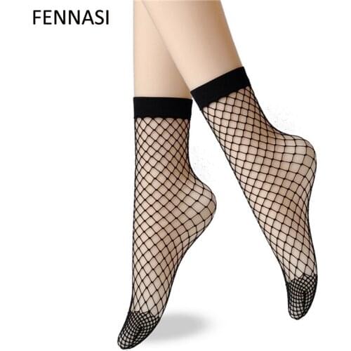FENNASI Fishnet Socks White Mesh Socks Womens Grid Hosiery Harajuku Black Sexy Girl Hollow out Mesh Nets Short Sockings