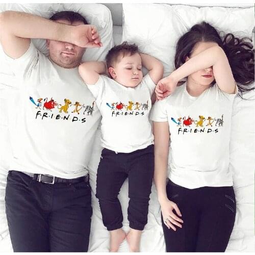 Family Matching T Shirts Summer Short Sleeve Casual White O-neck Tshirt Harajuku Simba And His Friends Printed Family Tops