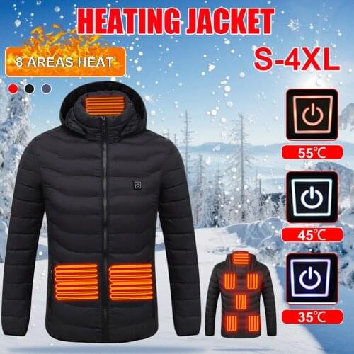 8 Zone Heating Cotton Heated Jackets Vest Outdoor Coat USB Electric Heating Winter Warm Thermal Down Cotton For Mens Women X-4XL