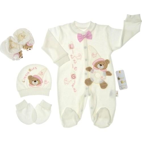 4 piece baby rompers set,baby booties,baby gloves,baby hat and booties newborn gift set,baby girls and boys gift