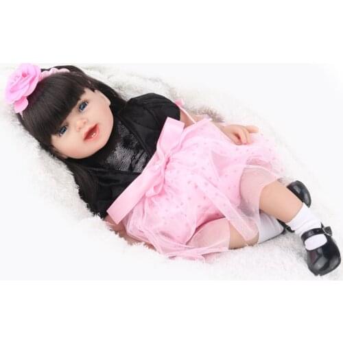 22"55cm Reborn Silicone baby Doll Reborn toddler big eys new reborn princess dolls with Black shoes lol toys dolls kids gift