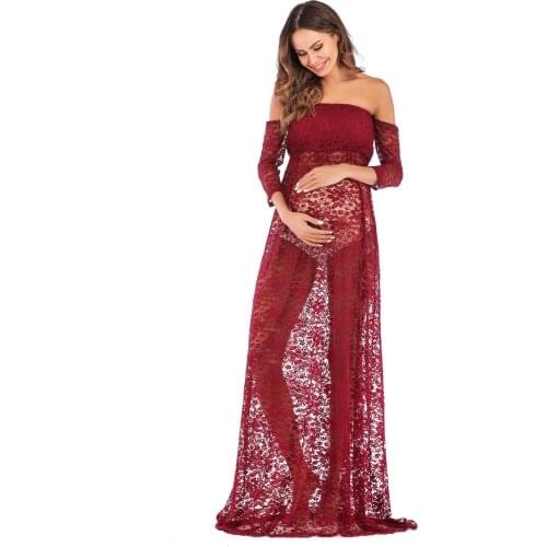 Summer Comfortable Lace Maternity Dresses Mop Long-sleeved Dress SPLIT FRONT Maternity Photography Props Fashion Pregnancy Dress