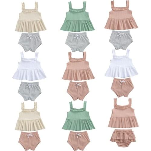 Citgeett Summer Baby Clothing 0-24M Newborn Baby Girl Clothes Knitted Ribbed Dress Shirt Tops + Shorts Pants 2Pcs Set Outfits