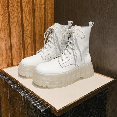 Fashion White Short Lolita Boots Womens Gothic Style Motorcycle Female Goth Lace Up Muffin Martin Boots Retro Pumps Heels 5.5cm