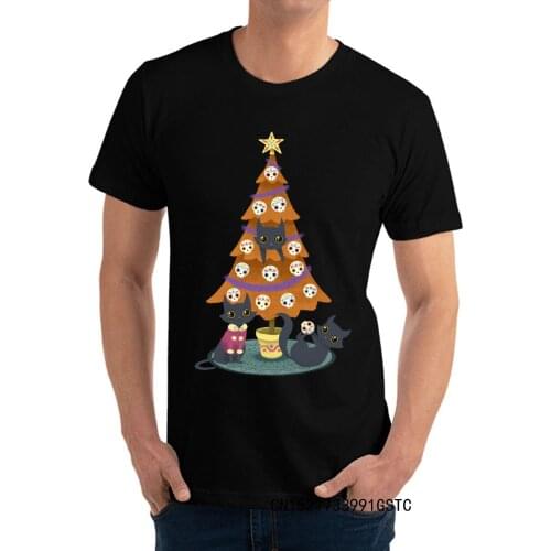 Meowy christmas sugar skulls Prevalent Normal T Shirts O-Neck Cotton Short Sleeve Tops Shirt Men Top T-shirts Camisa Streetwear