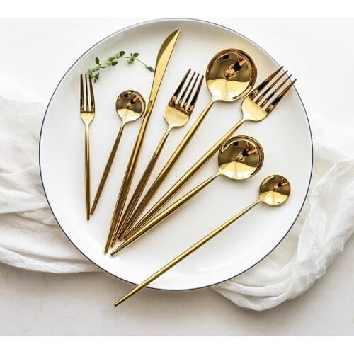 New Stainless Steel Golden Cutlery Set Mirror Polishing Dinnerware Tableware Dinner Knife Fork Foods Tools Kitchen Accessories