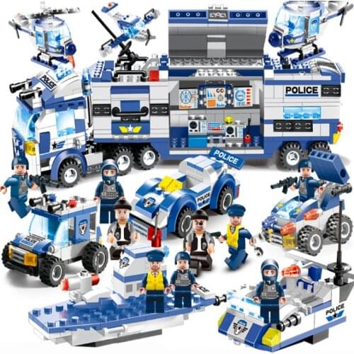Newest 762+PCS City Police Series Blocks SWAT 8 IN 1 City Police Truck Building Blocks DIY Bricks Building Toy For Children