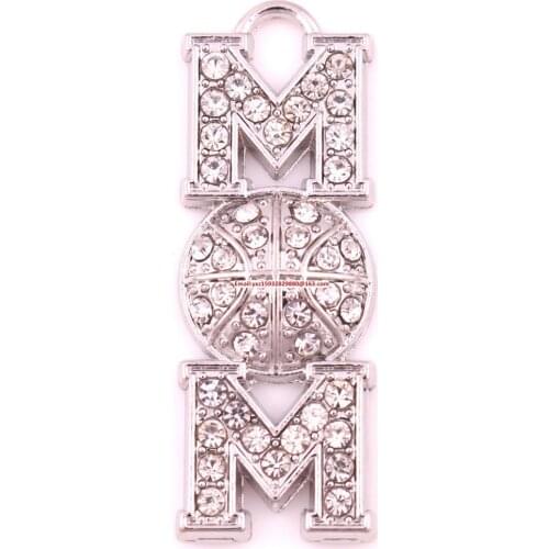 New Arrival Mothers day jewelry 50pcs rhodium clear crystals Basketball MOM sports pendant(P500133)