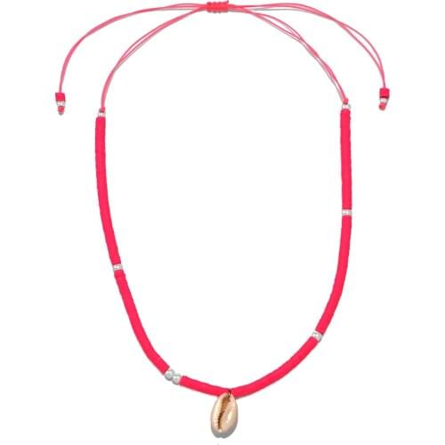 Boho 5mm Plum Color Polymer Clay Heishi Beads String Braided Cowrie Seashell Necklace Women Girl 2021 New Fashion Summer Jewelry