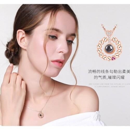 Projection Pendant Necklace I Love You In 100 Languages Rose Gold Color/Silver Color Romantic Love Memory Wedding Necklaces Gift
