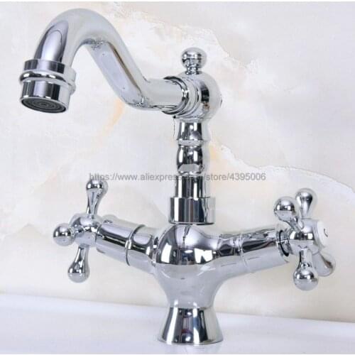 Polished Chrome Double Handle Swivel Spout Bathroom Sink Vessel Faucet Basin Mixer Tap Bnf921