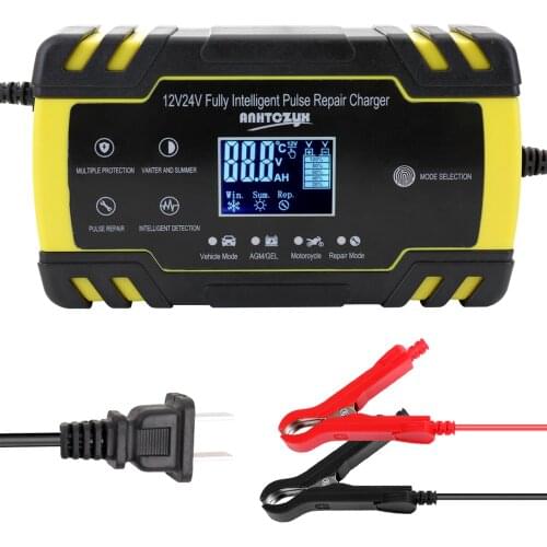 8A 12 V/24 V Car Motorcycle Battery Charger Car Cell Charger Mini Size Portable Car Cell Charger Adapter Power with Digital LCD