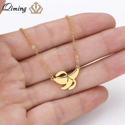 QIMING Dainty Banana Fruit Necklace For Women Fashion Monkey King Kong Diddy Ape Vegetable Peel Trees Chimpanzee Necklace