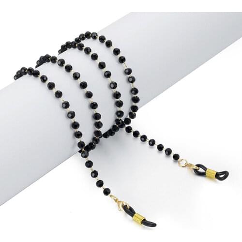 Handmade Black Crystal Bead Glasses Strap Sunglasses Chain Necklace Spectacle Rope Mask Lanyard Holder
