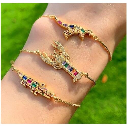 Scorpion Alligator multicolor crystal micro pave cz zircon cubic zirconia Bracelet Adjustable silicone Snake Chain Jewelry es2