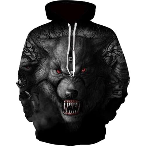 Ymwmhu Evil Wolf Men and Women Hoodies Long Sleeve Thin Autumn Sweatshirts Hooded 3D Graphic Printed Men Hoodie Plus Size