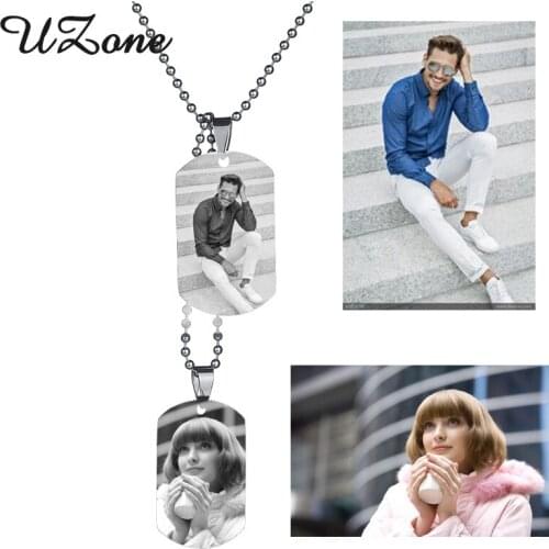 UZone Military Army ID Tag Necklace Stainless steel Custom Engraved Necklace Beads Chain Cool Men Gift