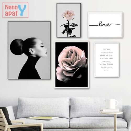 Rose Flower Woman Love Fashion Nordic Posters And Prints Wall Art Canvas Painting Wall Pictures For Living Room Home Decor