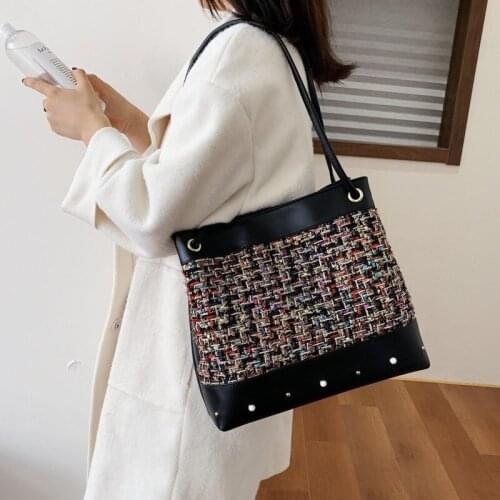 Winter Splicing wool women handbag Large Capacity rivet Designer Female Shoulder Bags 2020 new Travel big totes bolsa feminina