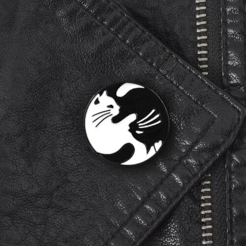 Yin Yang Cat Pins Black White Two Cats Brooches Yin Yang Badges Cat Jewelry Kitty Jewelry