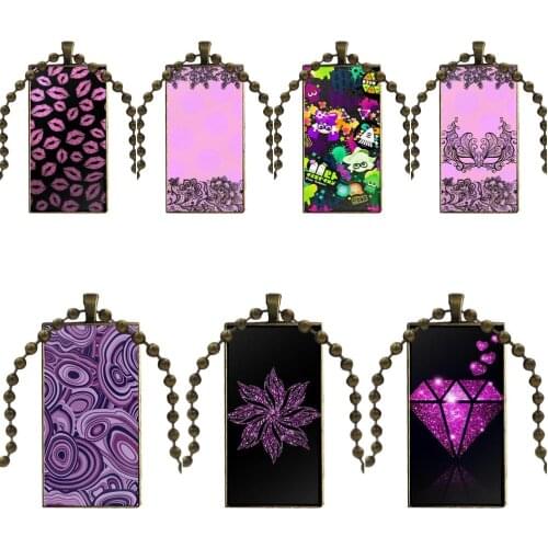 Gold Purple Chevron Flower Brand Bronze Color Jewelry Fashion Statement Necklace Glass Necklaces Pendants For Girls Gifts