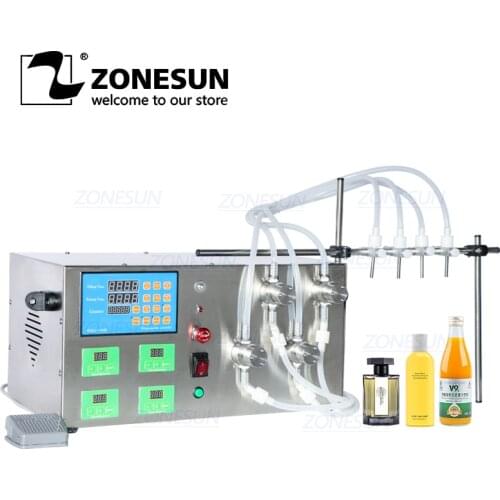 ZONESUN ZS-YTMP4S Semi-Automatic Four Heads Essential Oil Ink Cosmetic Liquid Water Bottle Magnetic Pump Filling Machine