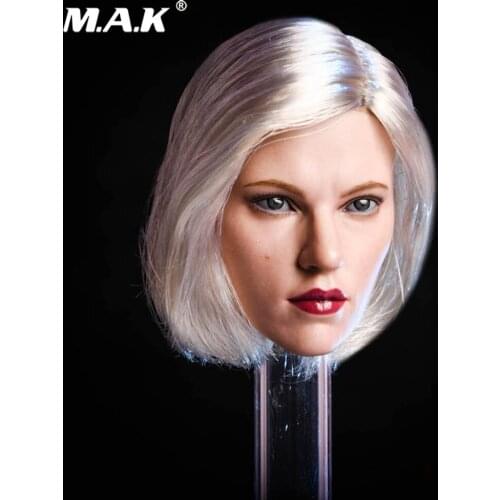1/6 Female Warrior Head Scarlett Johansson Black Widow Natasha Head Sculpt With Silver Hair Model for 12" Suntan Action Figure