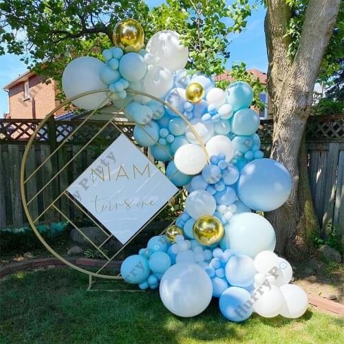 136pcs White Macaron Blue Balloon Garland Arch Kit For Wedding Baby Shower 4D Gold Foil Balloons Birthday Decoration Supplies