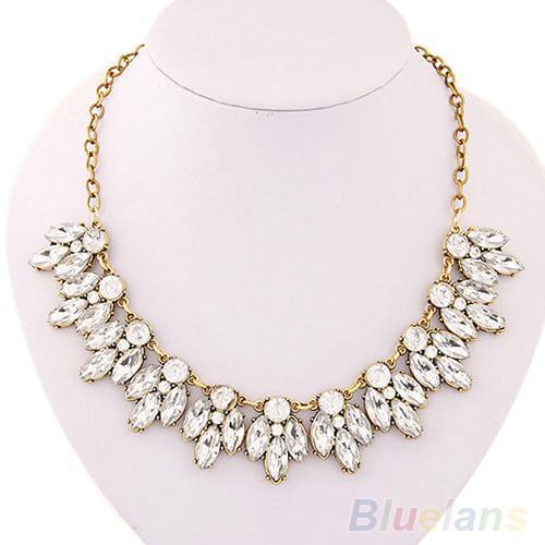 2020Luxury False Rhinestone Bib Beads Gem Hollow Flowers Bib Necklace & Pendants Short Choker Necklaces Women