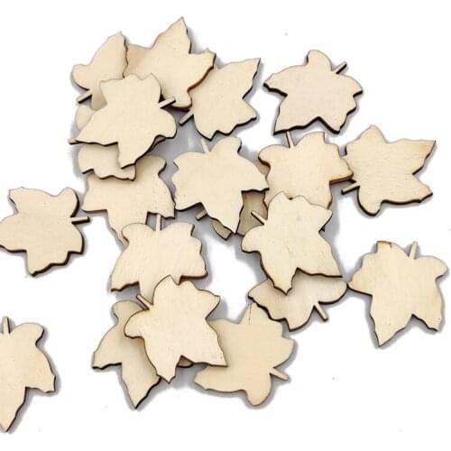 50pcs 30mm Maple Leaf Pattern Unfinished Wood DIY Crafts Scrapbook Wooden Ornaments Handmade Accessories Home Decor