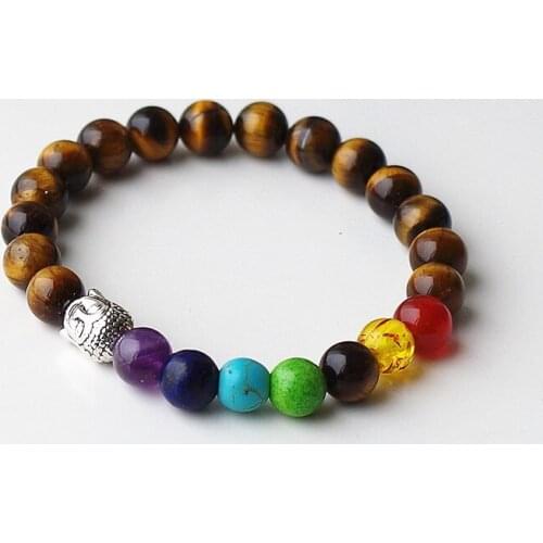 7 Chakra Bracelet Tiger Eye Beads Reiki Buddha Prayer Natural Stone Yoga Bracelet For Women Men Elastic Rope Bracelets 8MM