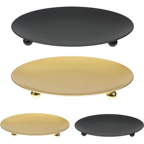 ABSF 4 Pack Iron Plate Candle Holder, Pillar Candlestick Holders,for LED & Wax Candles,Incense Cones,Spa,Weddings(Gold+Black)