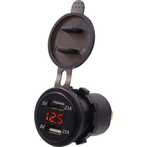 New Dual USB 4.2A Car Charger Socket With 12V/24V Digital Red LED Voltmeter