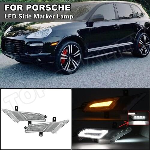 For 2007 2008 2009 2010 Porsche Cayenne 957 Front LED Fender Side Marker Turn Signal Light Amber+White Running Position Lamp