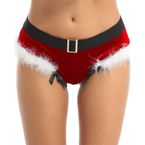 Mens Velvet Briefs Christmas Print Panties Splice Briefs Feather Trimming Bowknot Underpant Thong New Arrivel Sexy Underpants