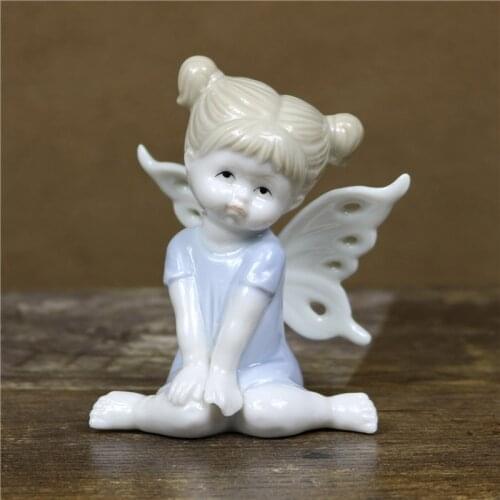 Porcelain Butterfly Fairy Figure Ceramic Desktop Sprite Girl Miniature Animation Character Handicraft Ornament Decor Accessories